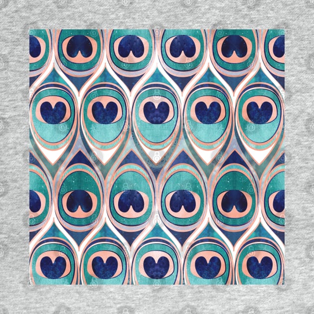 Peacock Feathers Eye // pattern // teal blue and metal coral rose by SelmaCardoso